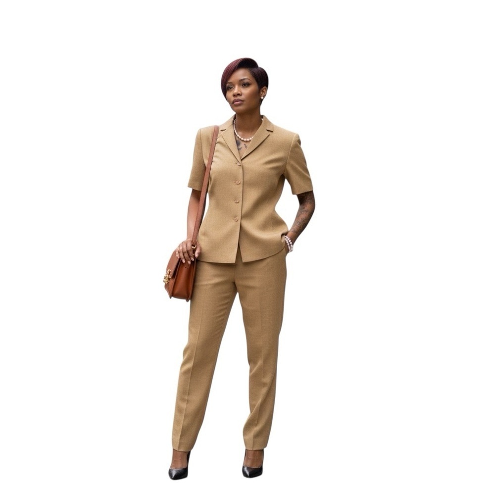 Travis Ayers Elegant Camel Pantsuit☑️ - Picture 4 of 12